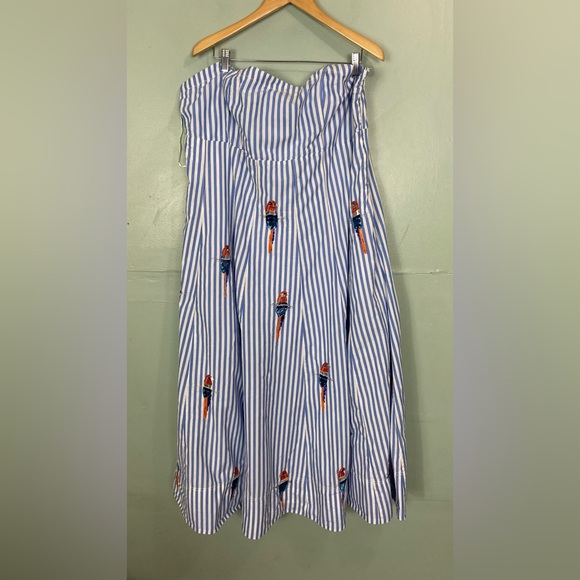 Anthropologie Maeve Tie Back A Line Maxi Dress Striped Blue Beaded Birds 22W - Picture 2 of 16